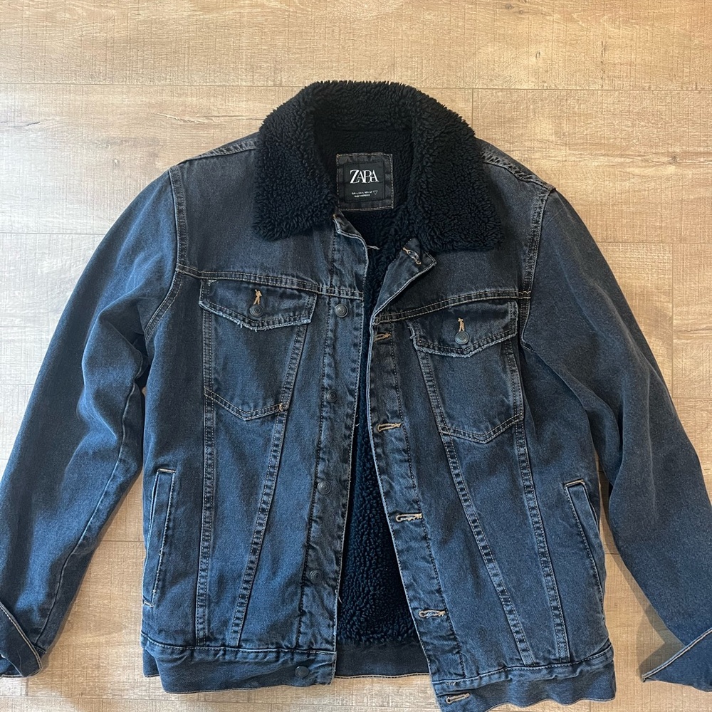 Zara Sherpa lined black denim jacket